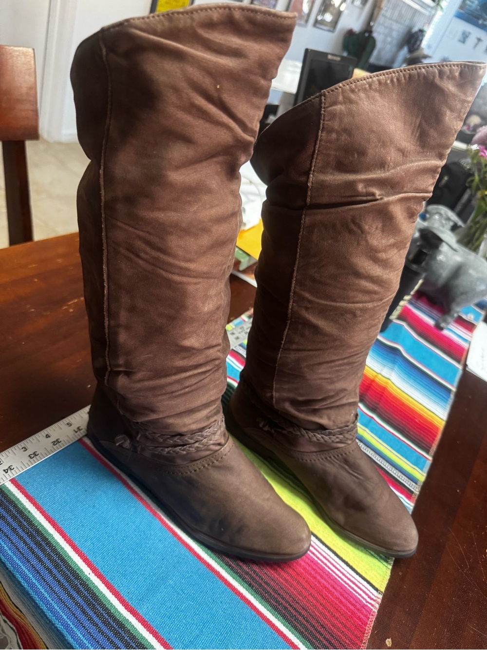 Dexter Brown Over-the-Knee Slouch Boots with Braided Trim